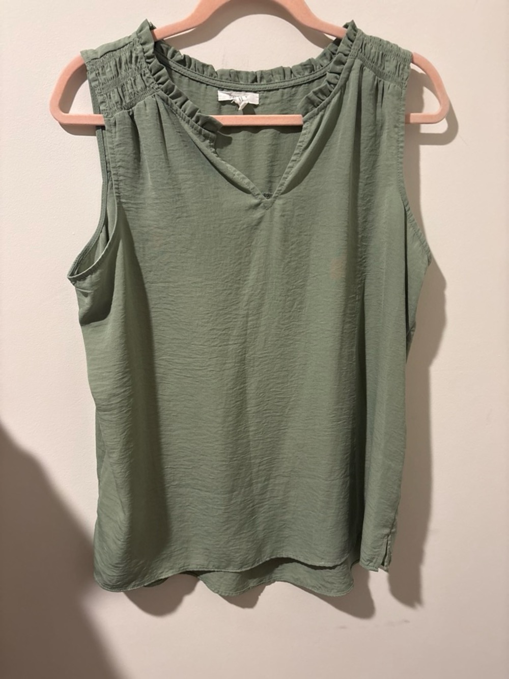 Maurices Sage Green Ruffle Trim Sleeveless V-Neck Top